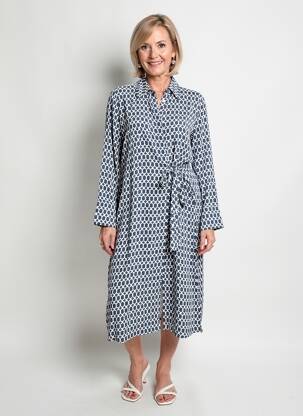 Rochie midi imprimeu fantezie mâneci lungi albastru OLSEN femeie