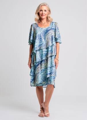 Rochie midi imprimeu fantezie mâneci scurte albastru GREGORY PAT femeie