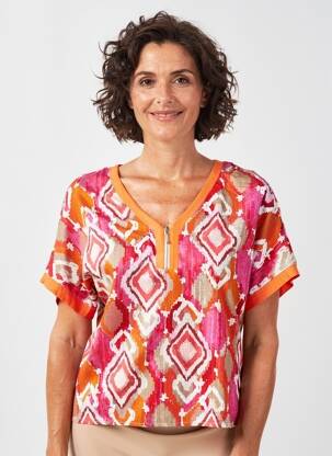 Tricou imprimeu fantezie mâneci scurte roz GUY DUBOUIS femeie