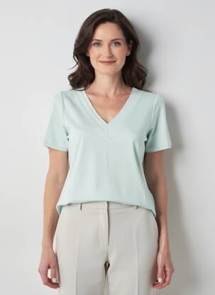 Tricou croială dreaptă mâneci scurte verde GUY DUBOUIS femeie