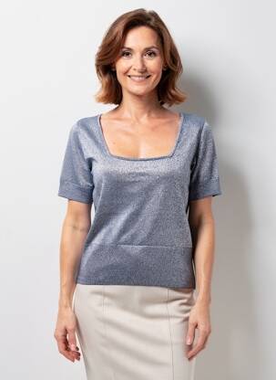 Tricou croială cambrată mâneci scurte albastru MARBLE femeie