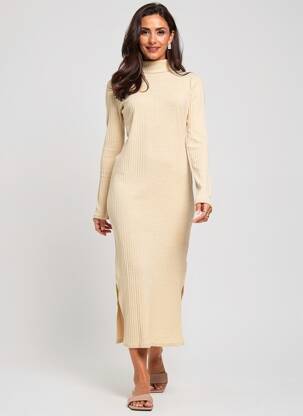 Rochie lungă mâneci lungi mâneci lungi bej CALIDA femeie