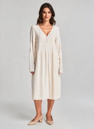 Rochie midi mâneci lungi mâneci lungi bej CALIDA femeie