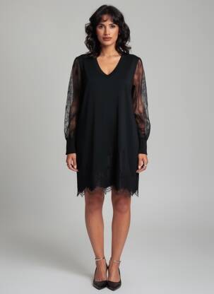 Rochie pulover guler în v mâneci lungi negru MARJOLAINE femeie