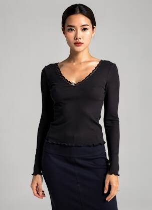 Top elasticitate mâneci lungi negru JANIRA femeie