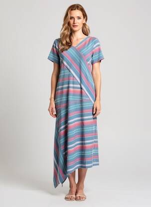 Rochie lungă mâneci scurte mâneci scurte albastru SHEEGO femeie