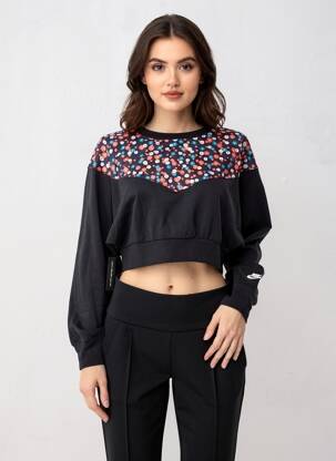 Pulover elasticitate mâneci lungi negru NIKE femeie