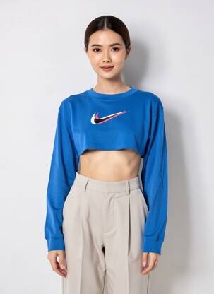 Pulover croială cambrată mâneci lungi albastru NIKE femeie