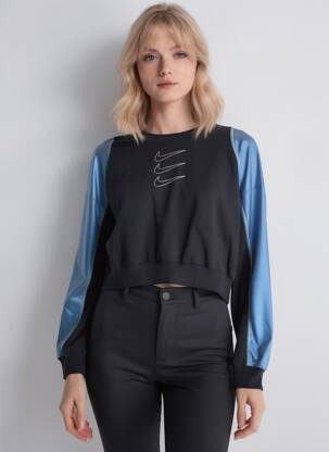 Pulover elasticitate mâneci lungi negru NIKE femeie