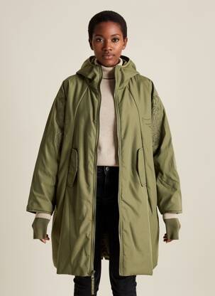 Palton lung cu glugă cu glugă verde BOMBERS femeie