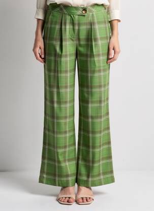 Pantalon drept elasticitate talie înaltă verde FRNCH femeie