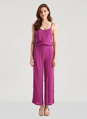 Salopetă-pantalon țesătură crep bretele subțiri violet SEE U SOON femeie