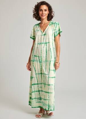 Rochie lungă imprimeu fantezie mâneci scurte verde GOLD & SILVER femeie