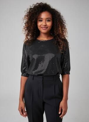 Top elasticitate mâneci scurte negru GRACE & MILA femeie