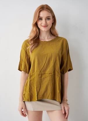 Bluză guler rotund mâneci scurte galben AMERICAN VINTAGE femeie