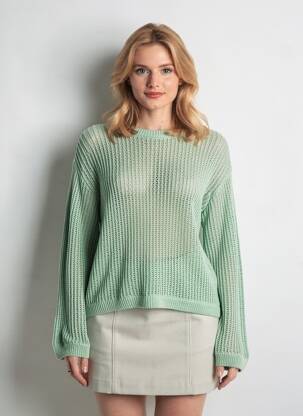 Pulover plasă decupată mâneci lungi verde AMERICAN VINTAGE femeie