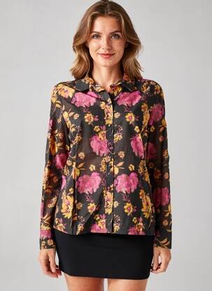 Cămașă imprimeu floral mâneci lungi negru GRACE & MILA femeie