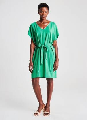 Rochie midi țesătură crep mâneci scurte verde EMMA ELLA femeie