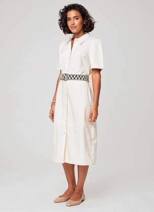 Rochie midi țesătură crep mâneci scurte bej K-DESIGN femeie