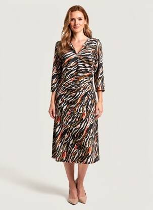 Rochie midi mâneci 3/4 mâneci 3/4 negru K-DESIGN femeie