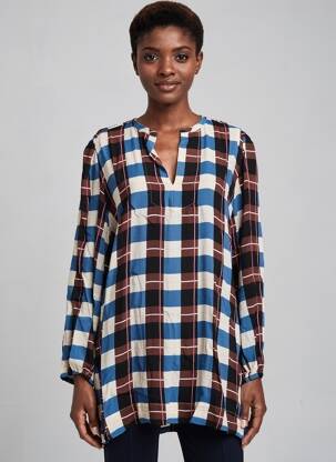 Tunică mâneci lungi țesătură crep maro MASAI femeie