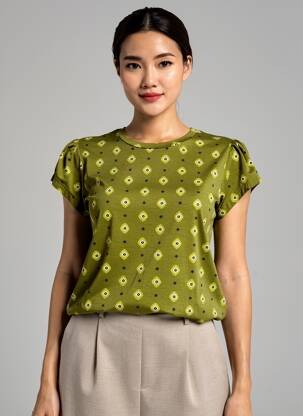 Tricou imprimeu fantezie mâneci scurte verde MD'M femeie