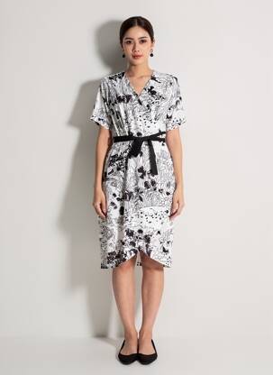 Rochie midi imprimeu floral mâneci scurte negru MALOKA femeie