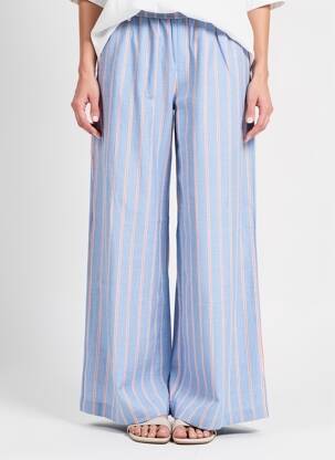 Pantalon larg țesătură poplin mărime normală albastru MKT STUDIO femeie