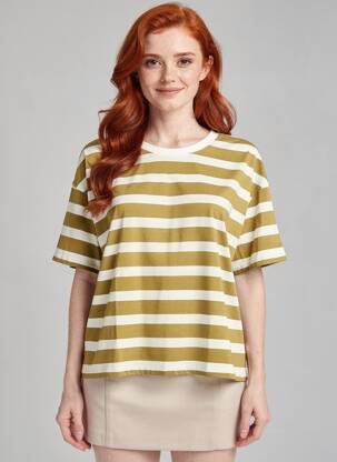 Tricou croială dreaptă mâneci scurte verde DES PETITS HAUTS femeie