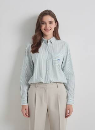 Cămașă țesătură poplin mâneci lungi verde PIECES femeie