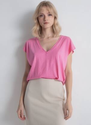 Tricou croială dreaptă mâneci scurte roz LA PETITE ETOILE femeie