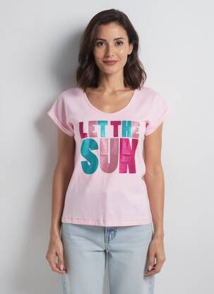 Tricou croială dreaptă mâneci scurte roz MY HELLO JOY femeie