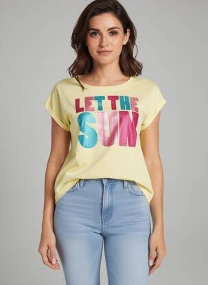 Tricou croială dreaptă mâneci scurte galben MY HELLO JOY femeie