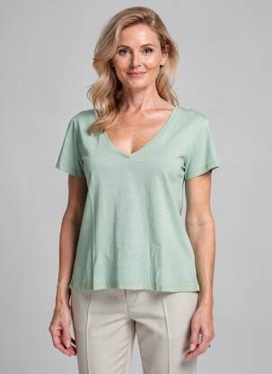 Tricou guler în v mâneci scurte verde PAKO LITTO femeie