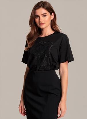 Tricou elasticitate mâneci scurte negru LA PETITE ETOILE femeie