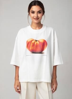 Tricou serigrafie mâneci scurte bej THINKING MU femeie