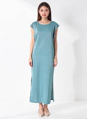 Rochie lungă mâneci scurte mâneci scurte albastru VILA femeie