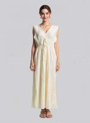 Rochie lungă mâneci scurte mâneci scurte bej OBJECT femeie