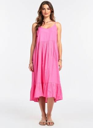 Rochie midi fără mâneci fără mâneci roz ICHI femeie