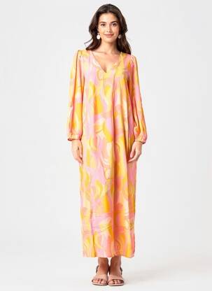 Rochie lungă mâneci lungi mâneci lungi portocalie GRACE & MILA femeie