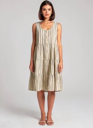 Rochie midi fără mâneci fără mâneci bej ICHI femeie