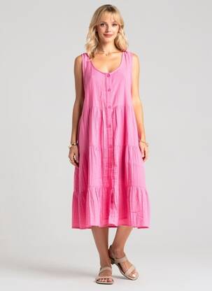 Rochie midi fără mâneci fără mâneci roz ICHI femeie