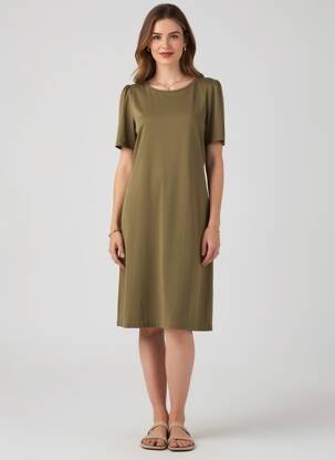 Rochie midi mâneci scurte mâneci scurte verde PIECES femeie