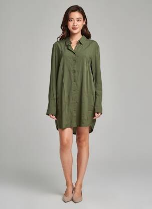 Rochie scurtă mâneci lungi mâneci lungi verde ICHI femeie
