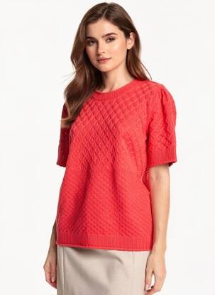 Tricou croială dreaptă mâneci scurte roșu OBJECT femeie