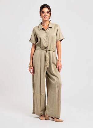 Salopetă-pantalon țesătură crep mâneci scurte maro ICHI femeie