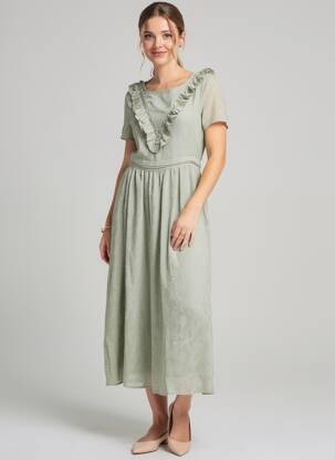 Rochie midi mâneci scurte mâneci scurte verde ARTLOVE femeie