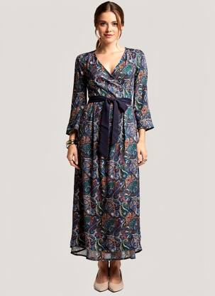 Rochie lungă mâneci lungi mâneci lungi albastru VERO MODA femeie