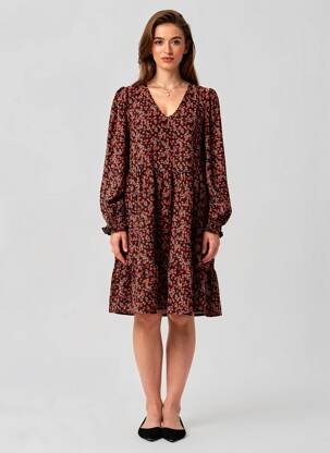 Rochie midi imprimeu floral mâneci lungi portocalie VERO MODA femeie
