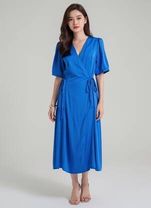 Rochie lungă mâneci scurte mâneci scurte albastru VERO MODA femeie